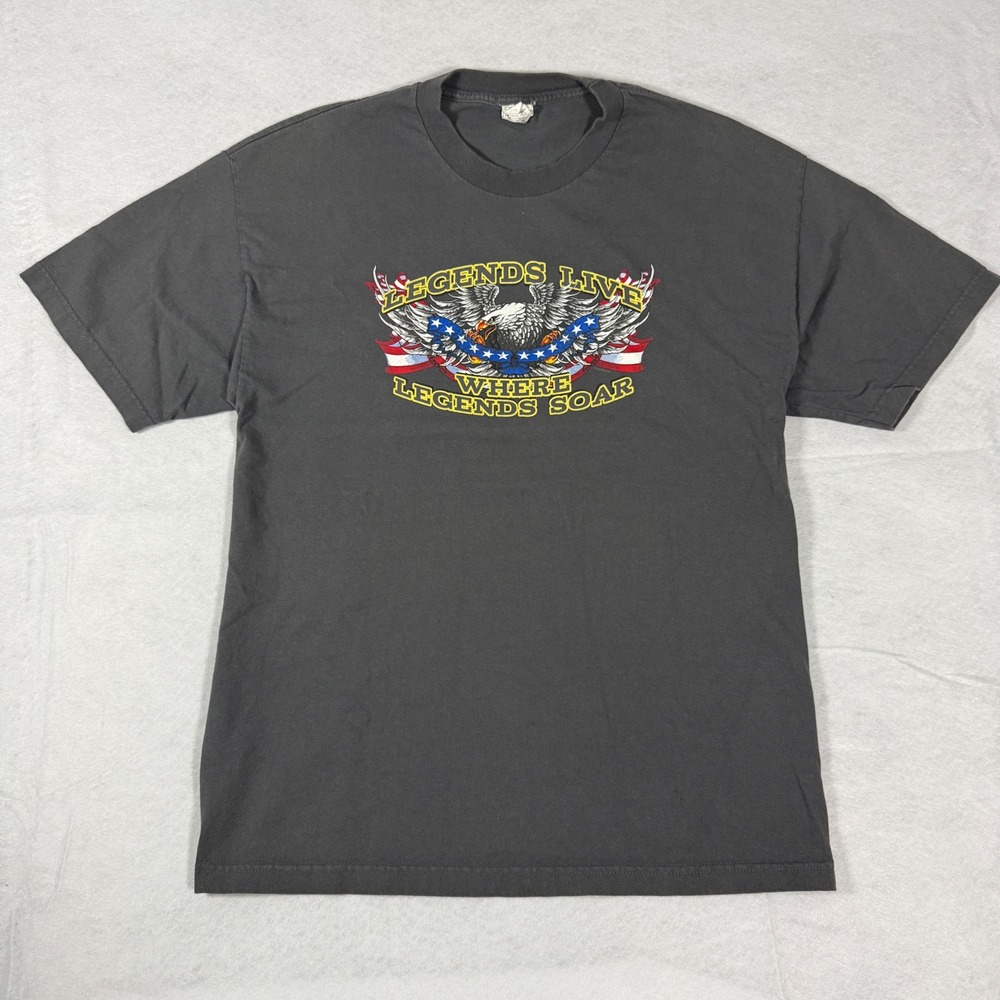 Vintage 90s Biker Tee Eagle Graphic T-Shirt XL Faded Black Legends Live Soar